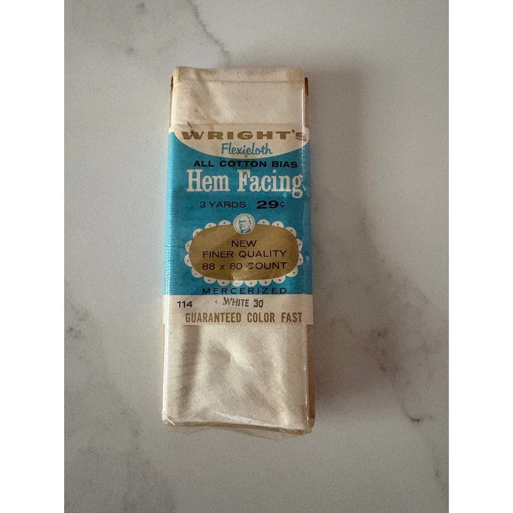 Vintage‎ Wrights Flexicoth All Cotton Bias Hem Facing White 30 3 Yards